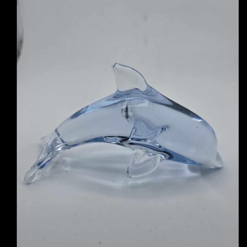 Light Blue Art Glass Dolphin Figurine Hand Blown Coastal Ocean Decor 6"